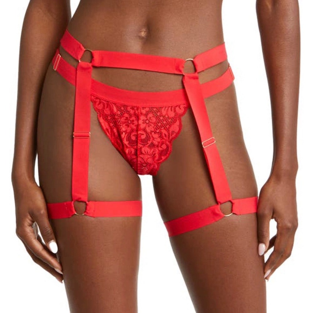 HAH Hot As Hell Strung Out Garters Siren Red Harness Leg Straps O/S New